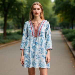 JOHNNY WAS Workshop Ramie Dress Multicolor Effortless Size Small